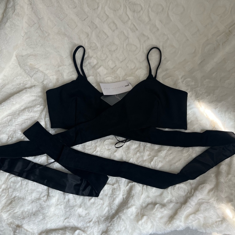 Endless Rose Woman Black Suede Tie Wrap Bralette, Size Large